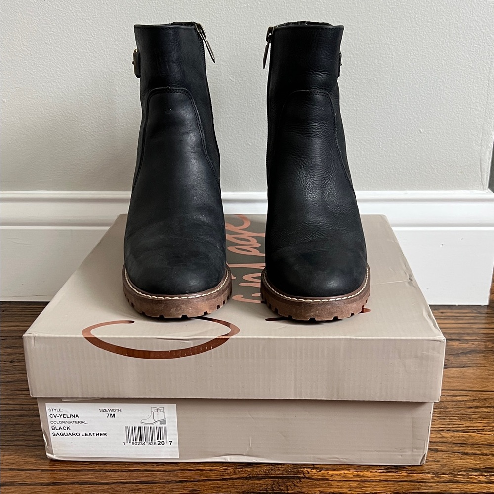 Crown Vintage Black Leather Ankle Booties